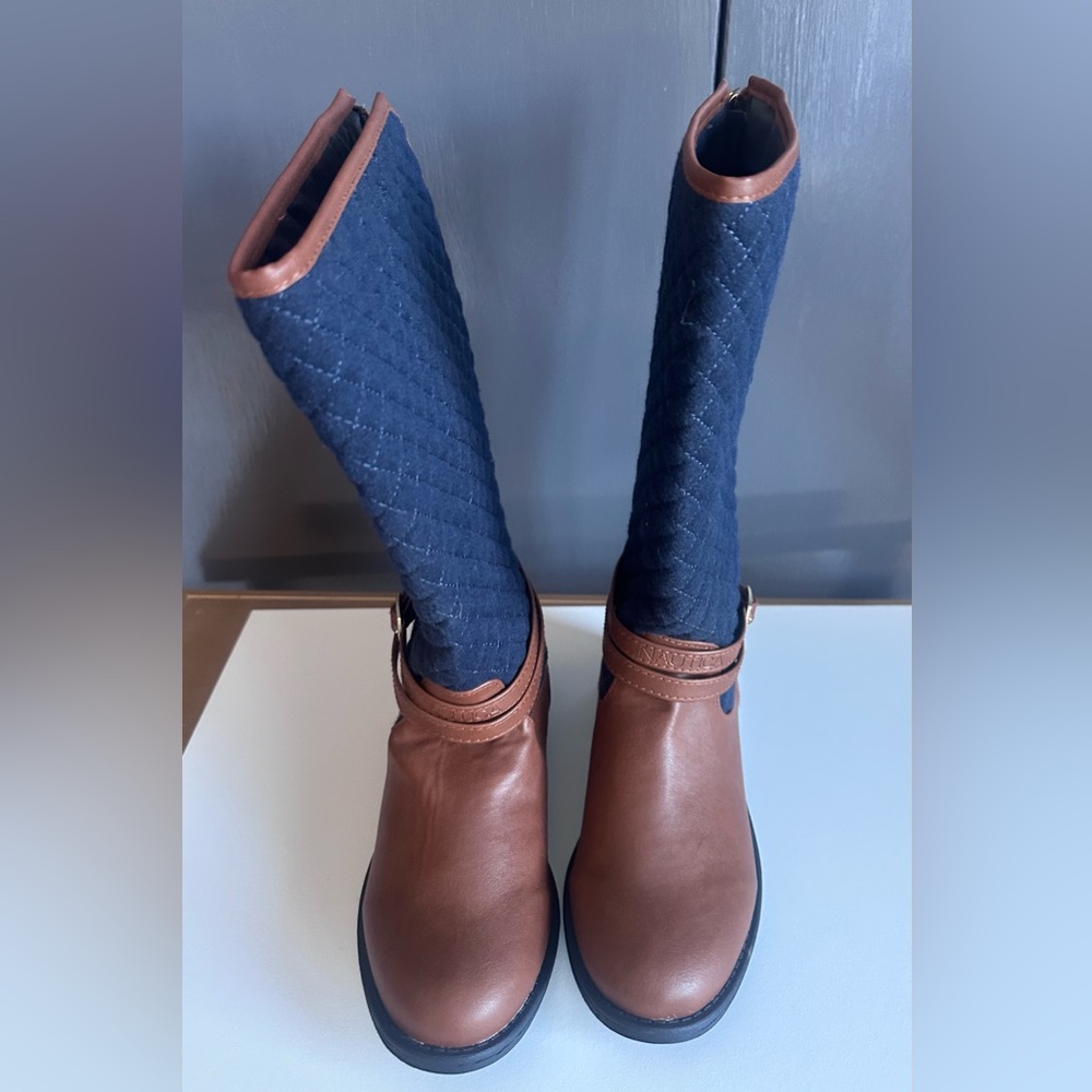 NWOT Nautica Navy and Brown Quilted Knee-High Boots - Picture 8 of 9